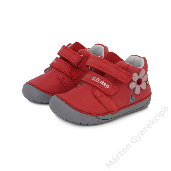 D.D.Step Kislány Barefoot virágos zárt cipő, piros